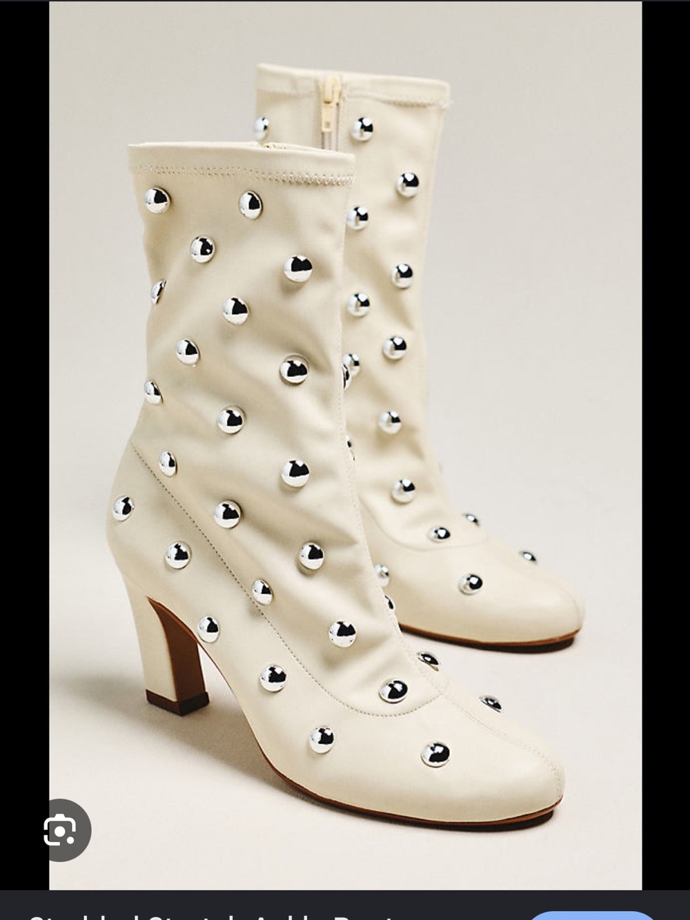 Maeve Studded Cream Stretch Ankle Boots